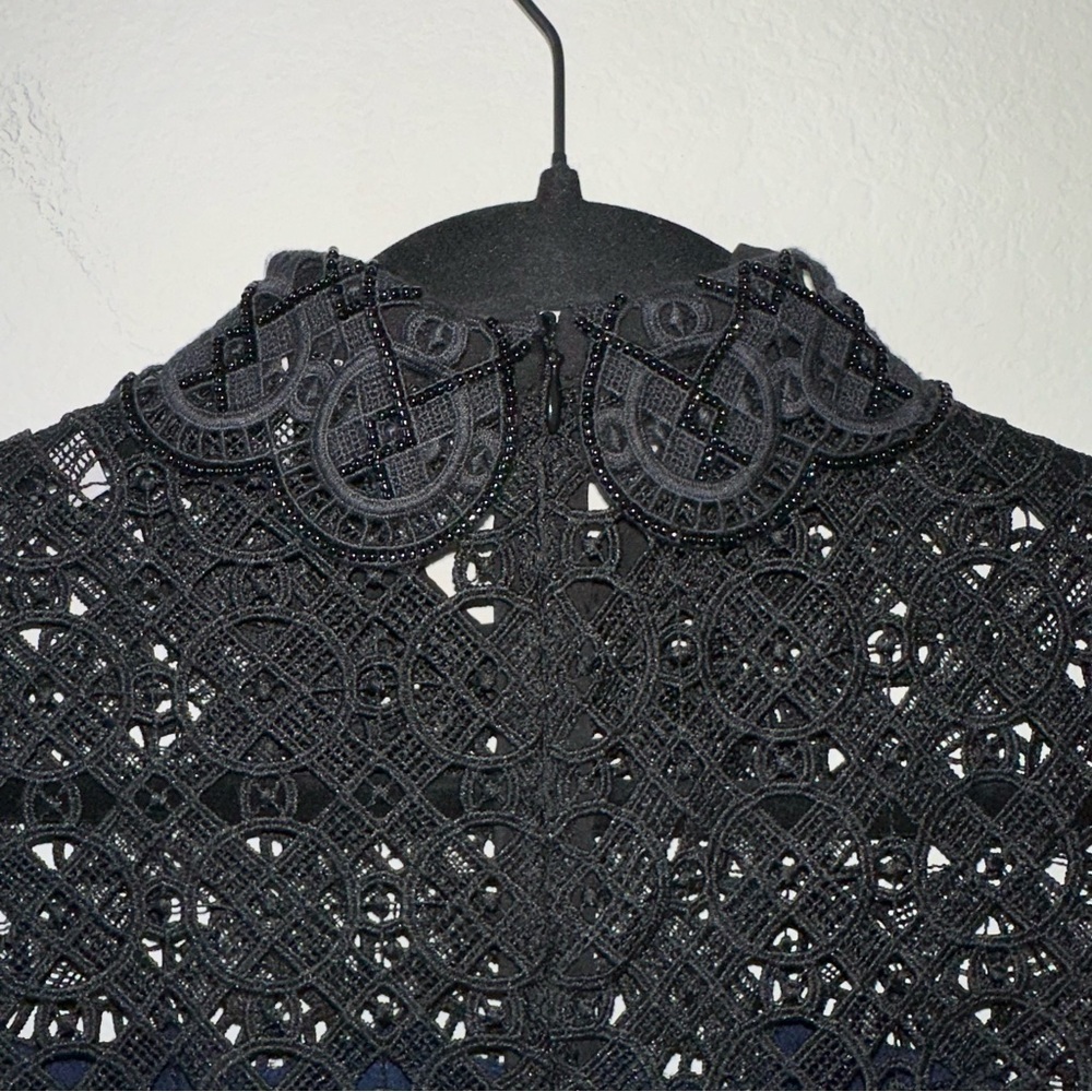 Sandro Iberia Embellished Lace Inset
Dress In Deep Navy SZ EU 36, US 4, S - Picture 9 of 11